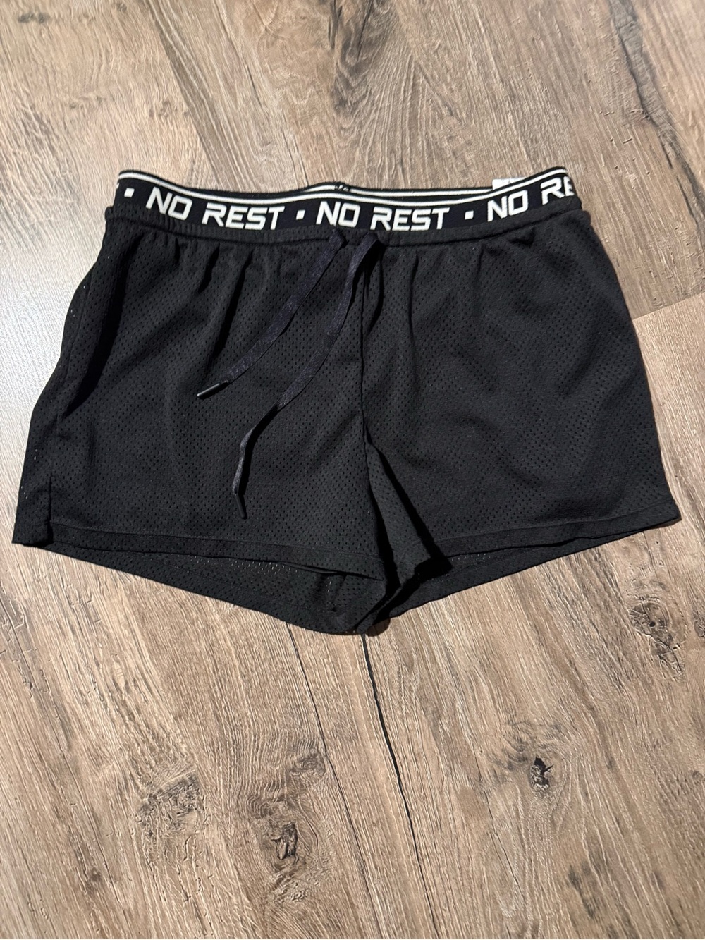 Ardene Black Athletic Mesh Shorts with 'NO REST' Waistband
